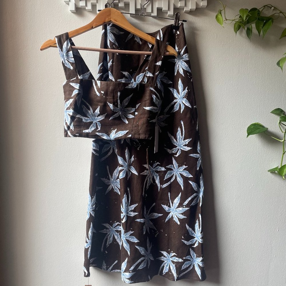 NWT Reformation Linen Palm Set - (Crop Top size: 0 / Skirt size: XS)